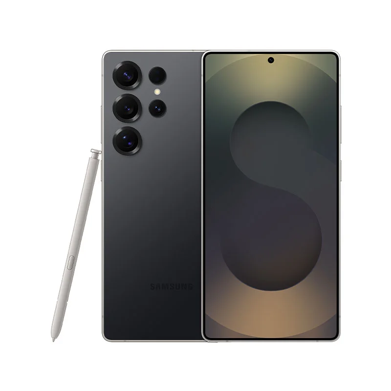 Samsung Galaxy S25 Ultra in Titanium Jetblack color angled view