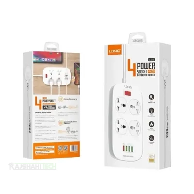 LDNIO SC4407 Power Socket 4 USB Charger with Power Extension Cord